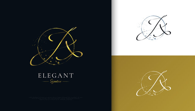 JX Initial Signature Logo Design with Elegant and Minimalist Gold Handwriting Style. Initial J and X Logo Design for Wedding, Fashion, Jewelry, Boutique and Business Brand Identity