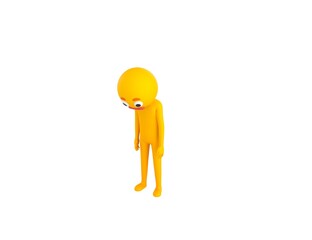 Yellow Man character looking down in 3d rendering.