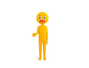Yellow Man character Giving a helping hand in 3d rendering.