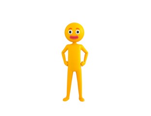 Yellow Man character with hands on hip in 3d rendering.