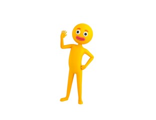 Yellow Man character greeting in 3d rendering.