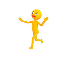 Yellow Man character running away in 3d rendering.