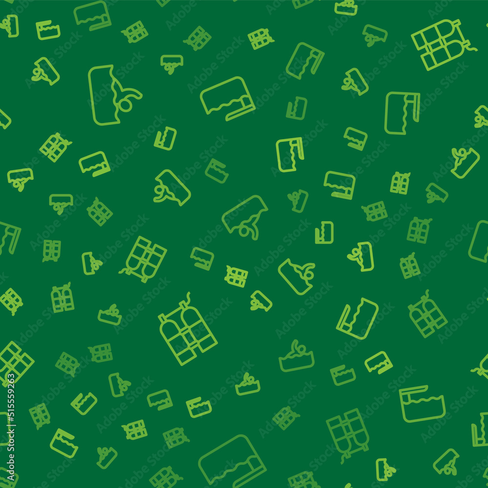 Poster set line swimmer, aqualung and diving board or springboard on seamless pattern. vector