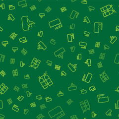 Set line Swimmer, Aqualung and Diving board or springboard on seamless pattern. Vector