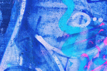 Closeup of colorful pink, purple, blue urban wall texture. Modern pattern for wallpaper design. Creative modern urban city background for advertising mockups. Grunge messy street style background