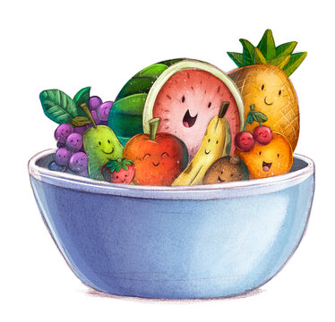 Divertida ilustracion de frutas con caras