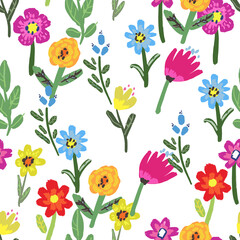 Seamless pattern with flowers on white background.