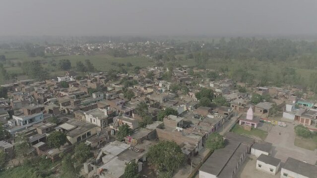 Aerial view of a small village in India