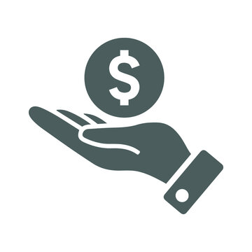 exchange, hand money icon. Gray vector graphics.
