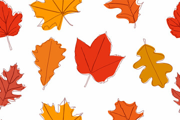 Naklejka na ściany i meble Seamless pattern of autumn leaves.Vector illustration isolated on white background.