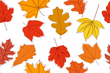 Seamless pattern of autumn leaves.Vector illustration isolated on white background.