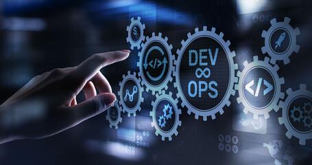 DevOps Agile development concept on virtual screen.