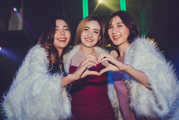 Group Asian women hand Heart shape happy in party