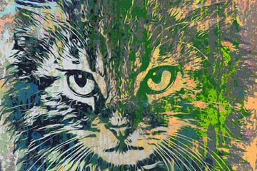 Foto auf Leinwand abstract colorful cat muzzle illustration, graphic design concept © reznik_val