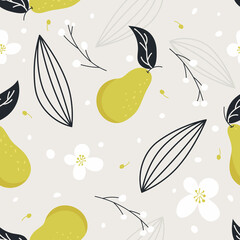 seamless pattern pear with inflorescence