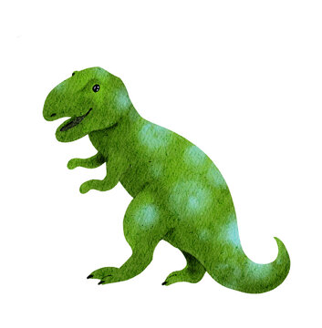 Funny t-rex dinosaur cartoon . Character dino. Watercolor tyrannosaur