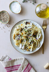 Pasta with clams Spaghetti alle Vongole. Italian food.