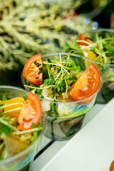 a set of mini salads for catering