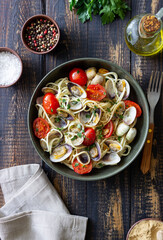 Pasta with clams Spaghetti alle Vongole. Italian food.