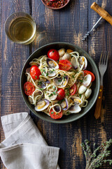Pasta with clams Spaghetti alle Vongole. Italian food.