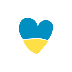 Heart with Ukraine flag. Support Ukraine sign. Heart icon with colors of Ukrainian flag. War in Ukraine concept. Vector illustration. Isolated