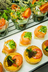 Mini snacks on the banquet table for a wedding