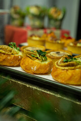 Mini snacks on the banquet table for a wedding
