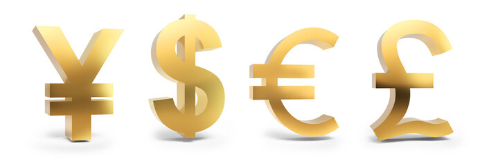 golden currency icon on white background,currency in the foreign exchange system,3d rendering
