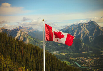 Canadian Flag and mountain views