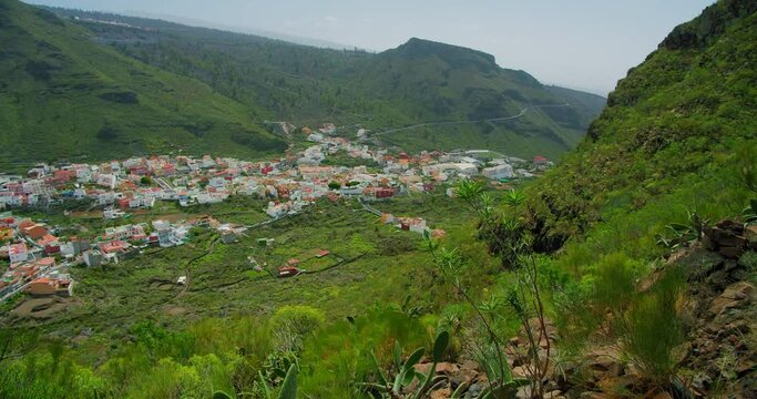 Tamaimo, Tenerife, beautiful little village in the mountains. Touristic destination. Trip to hills and gorge Risco Blanco. Teno national park.