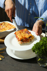 Concept of delicious Italian cuisine food - Lasagna