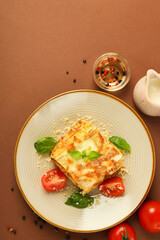Concept of delicious food - Lasagna, top view