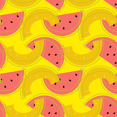 Watermelon and melon seamless pattern, Fruit backgropund, Food illustration wallpaper, Summer vibrant backdrop, Juicy season print,