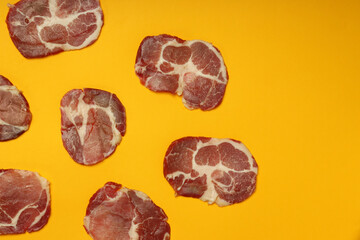 Concept of delicious Spanish cuisine - jamon, space for text