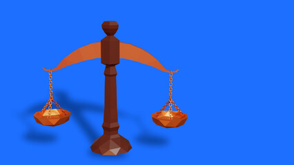 Low poly scales of justice. Stylized 3d illustration.