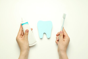 Concept of dental care or tooth care, top view