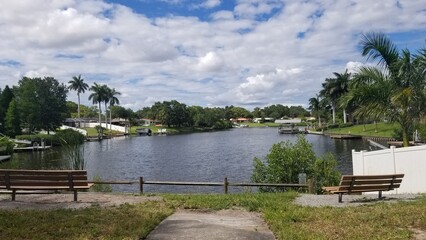 View of the lake, a village in Florida 