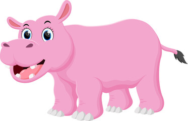 Cartoon cute hippo isolated on white background