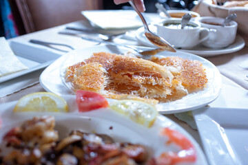 A view of a plate of tahdig.