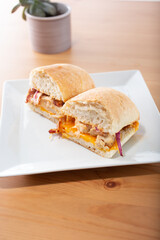 A view of a spicy chicken ciabatta sandwich.