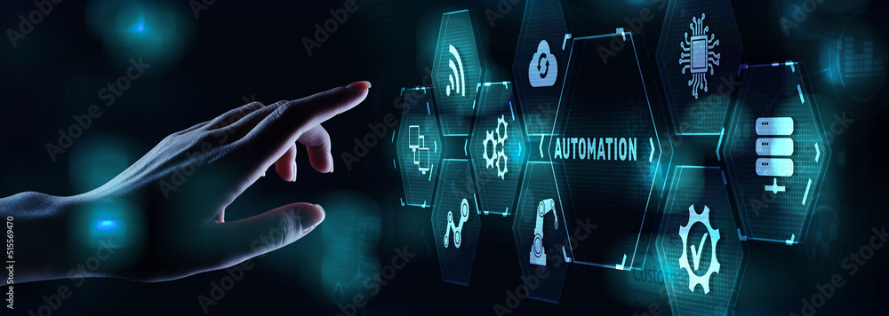 Poster automation gears icon rpa software development business process optimisation innovation technology.