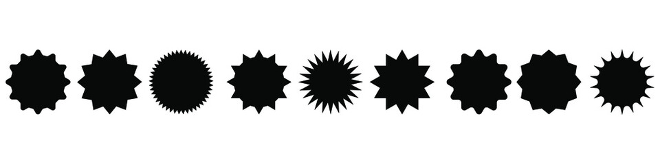 Set of sale sticker, price tag, quality mark, starburst, sunburst badges. Design elements. Flat vector illustration isolated on white background.