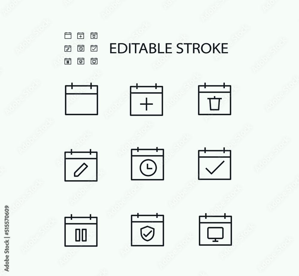 Poster simple set of calendar related vector line icons. contains such icons as date and presentation and m