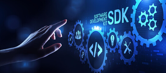 SDK Software development kit programming technology concept on virtual screen.