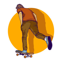 Colored flat vector skateboard illustration, skateboard vector line art isolated