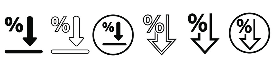 Percent down vector icon set. discount illustration sign collection.