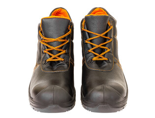 Black leather boots. Work boots isolated on white background.