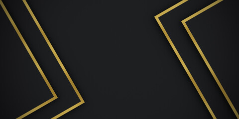 Abstract gradient premium black and golden lines geometric paper layer luxury background. 3d rendering.