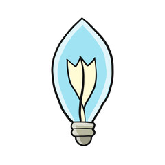 Light bulb isolated on white. Cartoon style. Flat hand drawn art. Symbol of creativity, innovation, inspiration, invention and idea. Sketch for your design. Vector illustration