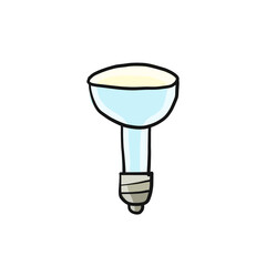 Light bulb isolated on white. Cartoon style. Flat hand drawn art. Symbol of creativity, innovation, inspiration, invention and idea. Sketch for your design. Vector illustration